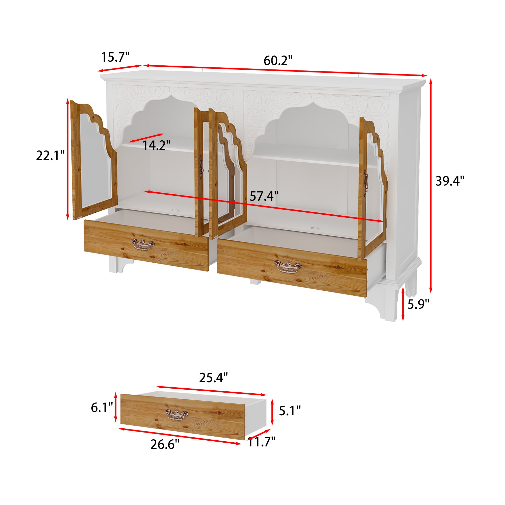 Elegant Soild Wood Modern Sideboard With 2 Doors And 2 Drawers, 39.4” Storage Cabinet With Adjustable Shelves, Versatile Console Table For Living Room Or Dining Room
