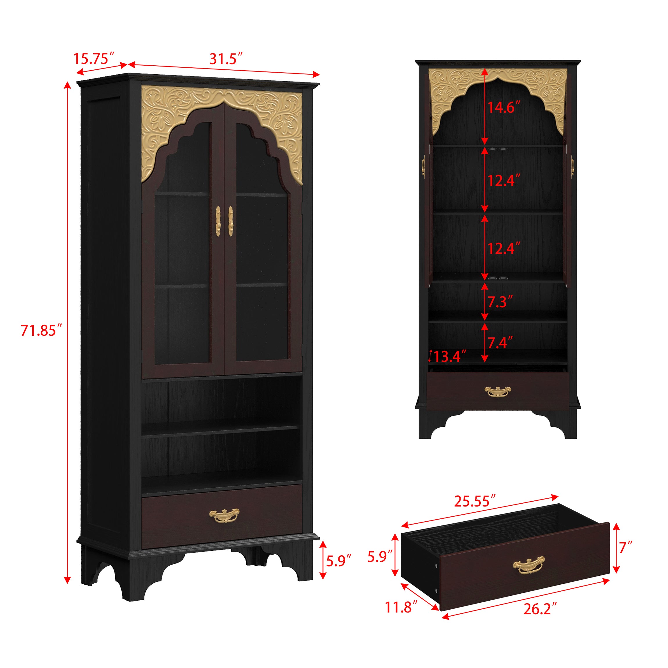 Display Cabinet With Tempered Glass Door And Exquisite Carvings
