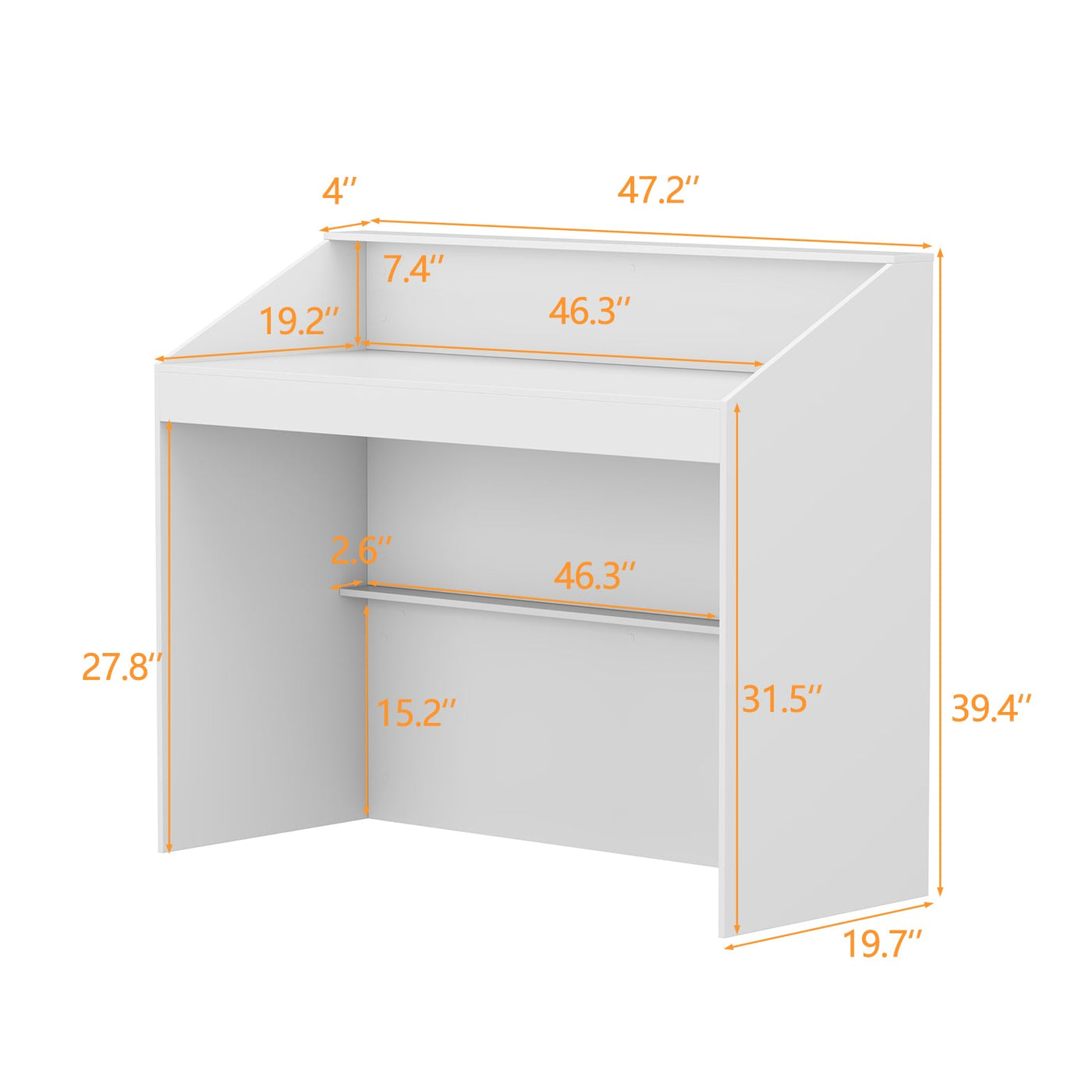 47.2" Modern White Rectangular Reception Desk With Open Shelves