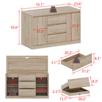 Wooden cabinet with dimensions labeled on a white background