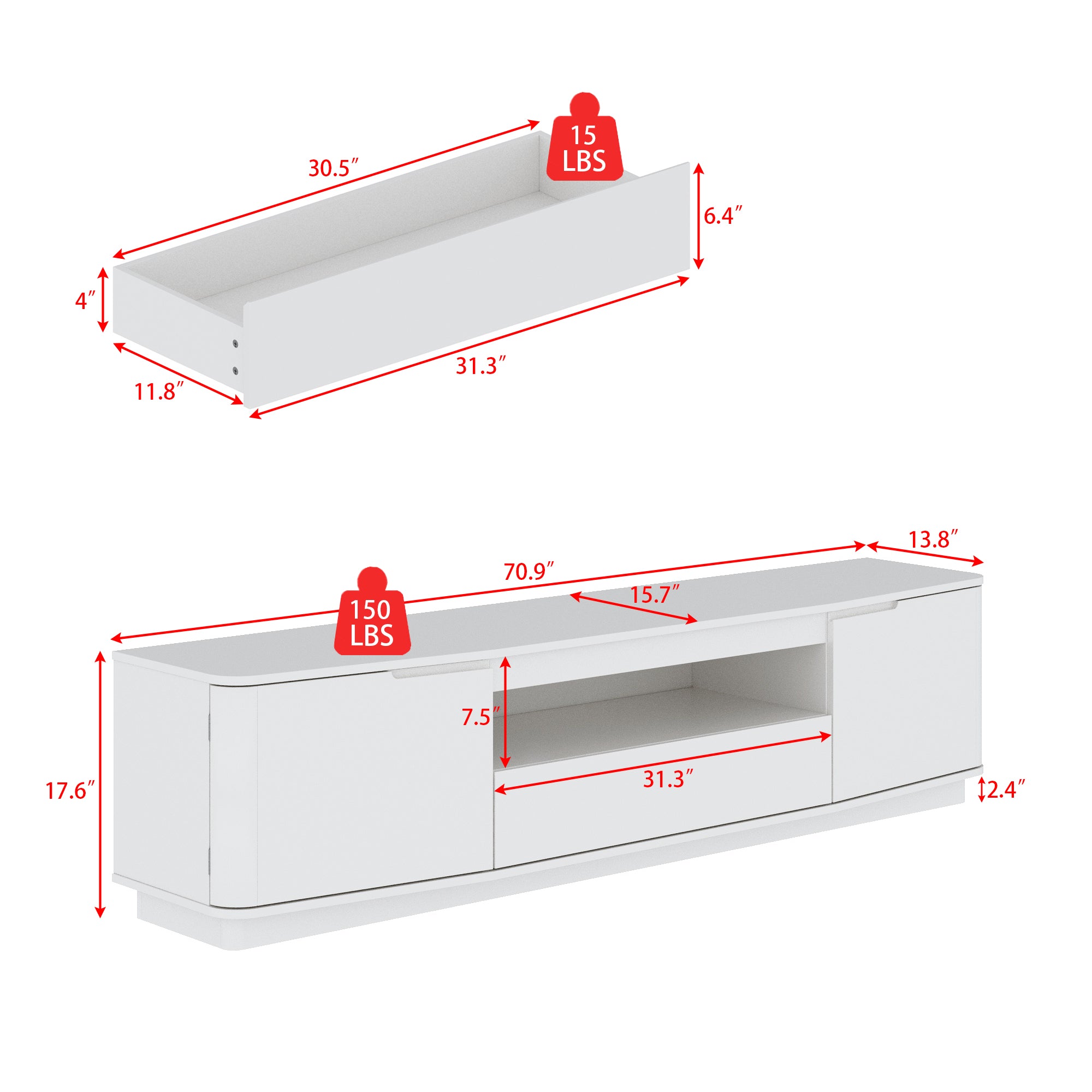 71'' W TV Stand Media Console With Drawer