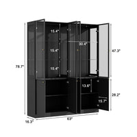 63" Modern Black Display Bookcase with LED Light and Glass Doors