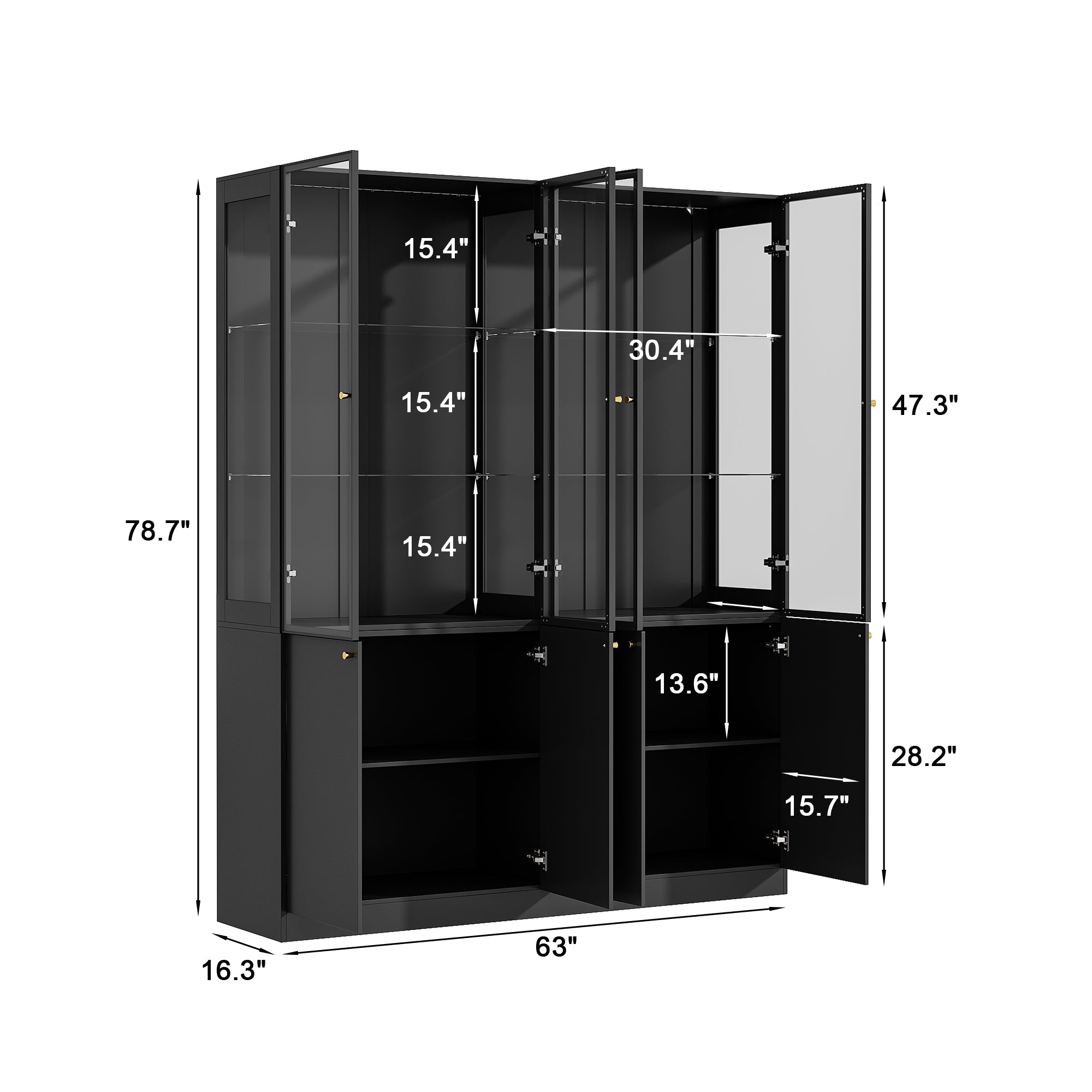 78.7'' H X 63'' W Display Bookcase With LED & Glass Doors