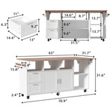 63"W Kitchen Island With Leaf And Wheel