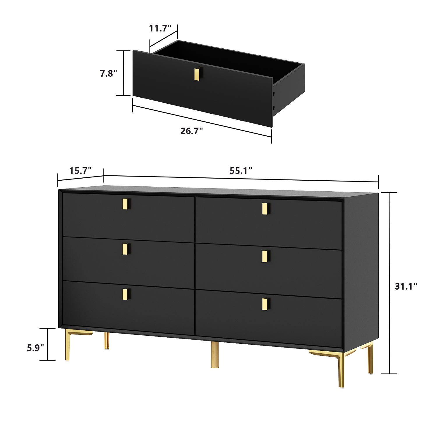 6-Drawer Dresser Buffet Sideboard for Home Storage with Metal Legs
