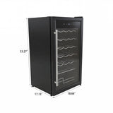 Black wine fridge with glass door and digital temperature display