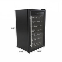 Black wine fridge with glass door and digital temperature display