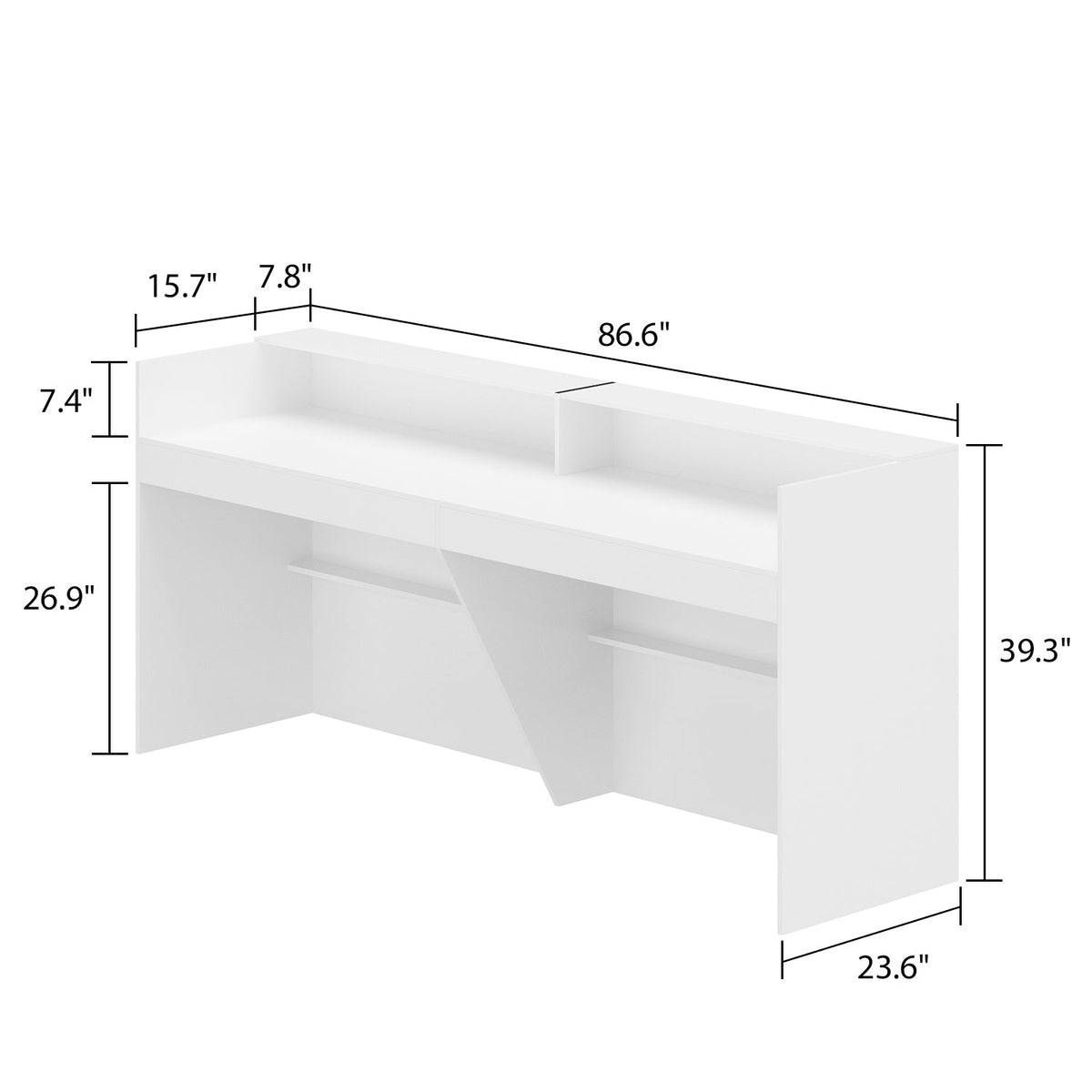 86.6" Contemporary White Reception Desk With Solid And Manufactured Wood