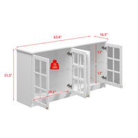 63.4" Modern White Wall Mounted Kitchen Cabinet with 4 Glass Doors