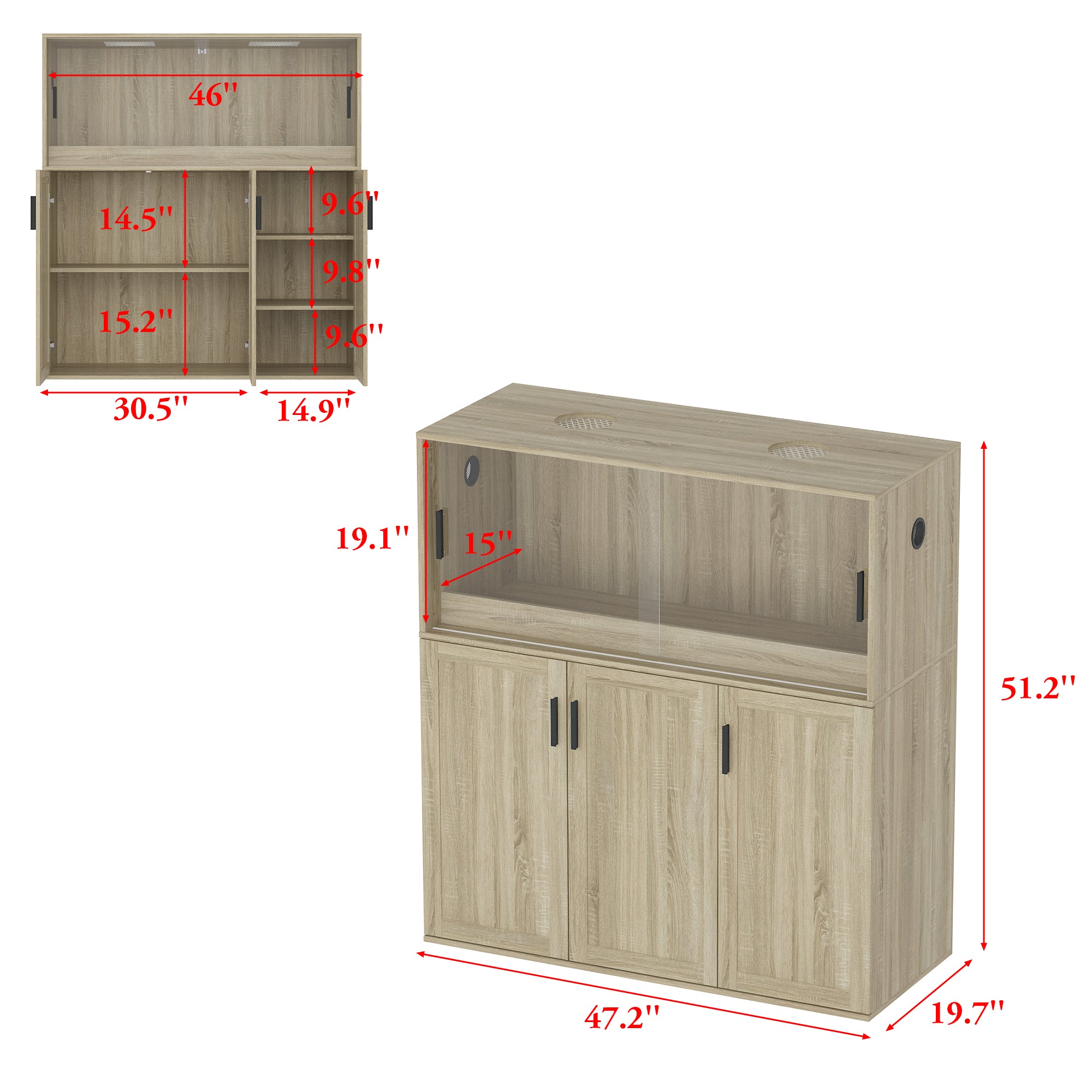 47.2" Wide 2-In-1 Food Pantry Storage Cabinet With Sliding Glass Doors