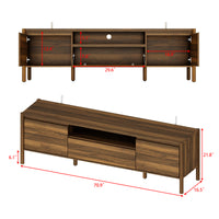 70.9 in. Modern Walnut TV Stand with Sliding Doors and Open Shelf