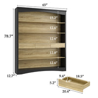 Wooden bookshelf with dimensions labeled on a white background