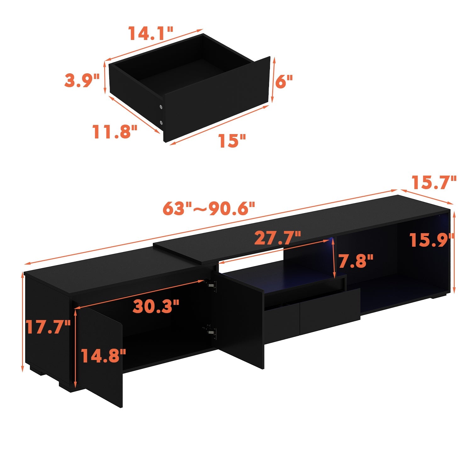 Modern Extendable Tv Stand With Adjustable Length And Led Light – Sleek Media Console For Living Room