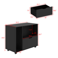 31.5" Industrial Black Double File Cabinet with Side Hooks & Spinner Wheels