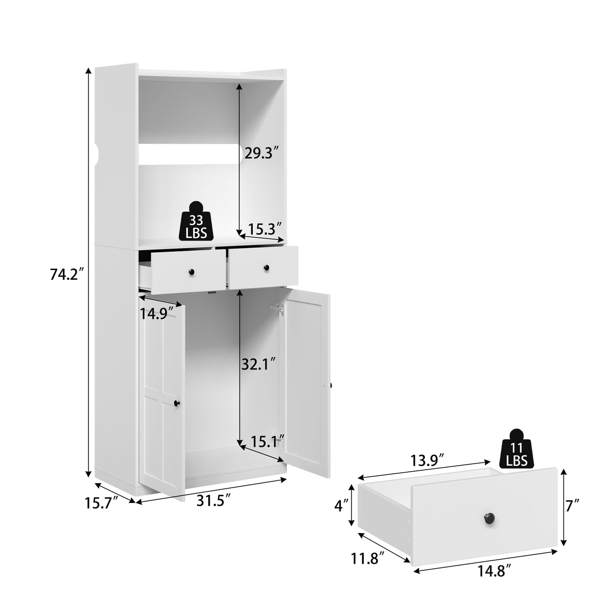 31.5'' Modern White EV Charger Cabinet with Cable Hooks, 2 Drawers and Storage Cabinet