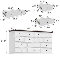 61" Transitional White Rectangular Dresser With 12 Drawers