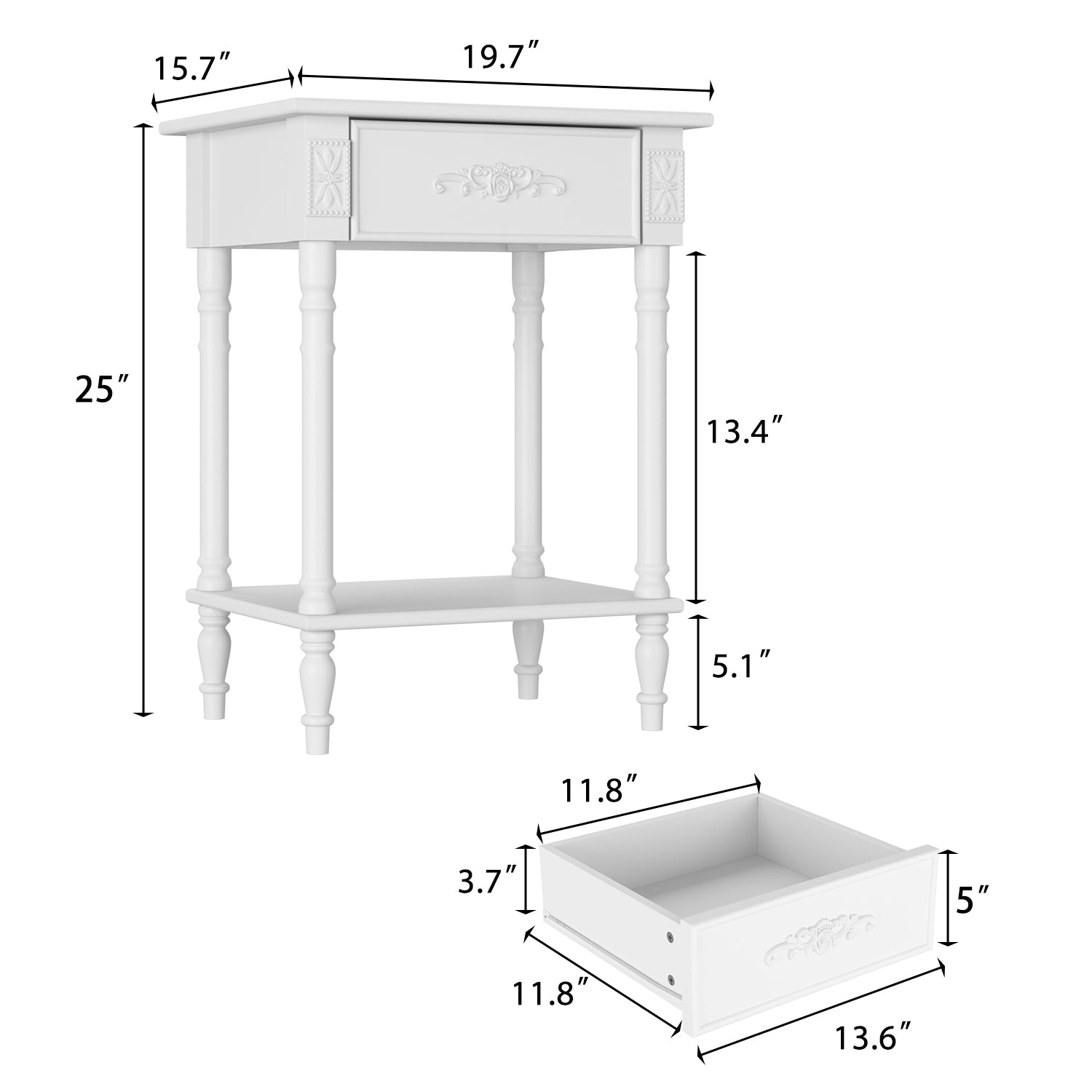 1-Shelf And 1-Drawer Nightstand With Elegent Design