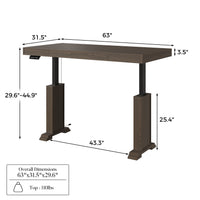 Dark wood standing desk with electric height adjustment and control panel