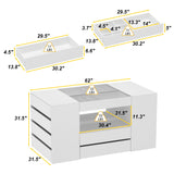 62 inches Modern White 14-Drawer Chest with Tempered Glass Top