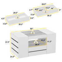 62" Modern White 14-Drawer Chest with Tempered Glass Top