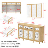59.1" Bohemian Natural Sideboard Cabinet Buffet Storage Cabinet With Wall Hanging Decorations