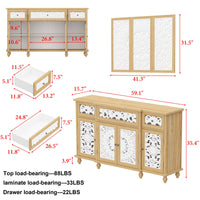 59.1" Bohemian Natural Sideboard Cabinet Buffet Storage Cabinet With Wall Hanging Decorations
