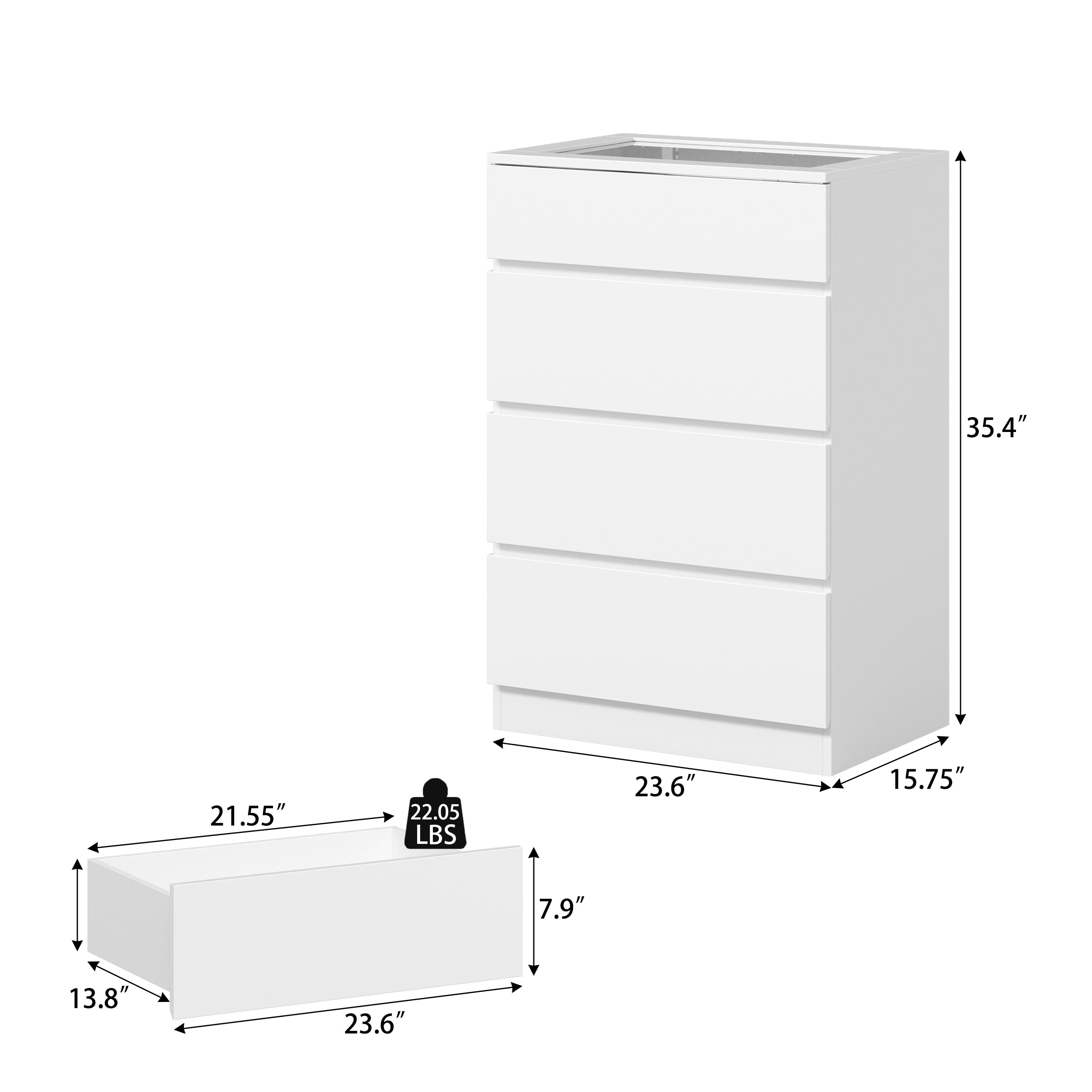 White dresser with jewelry organizer top and 4 drawers