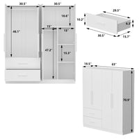 Armoire Solid Wood Clothes Organizer Storage Cabinet 4-Door Wardrobe Family Closet