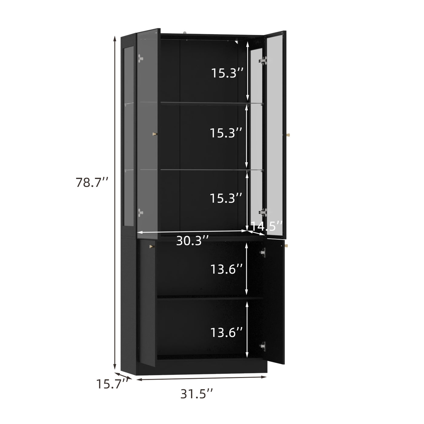 31.5" Modern Black Display Bookcase with LED Light and Glass Doors