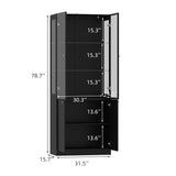 31.5 inch Modern Black Display Bookcase with LED Light and Glass Doors