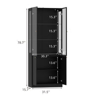 31.5" Modern Black Display Bookcase with LED Light and Glass Doors