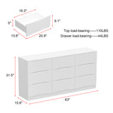 55.1 inch Elegant White Dresser with 9 Drawers & Gold Handles