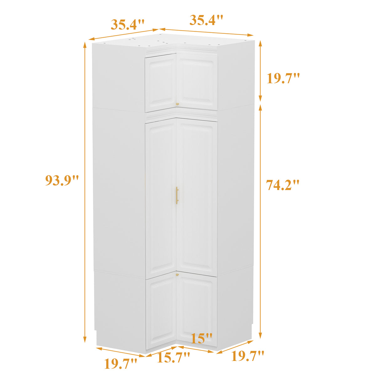 35.4" Modern White L-Shaped Corner Wardrobe with Top Cabinet