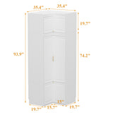 35.4 inch Modern White L-Shaped Corner Wardrobe with Top Cabinet & 8 Storage Shelves