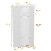 35.4" Modern White L-Shaped Corner Wardrobe with Top Cabinet