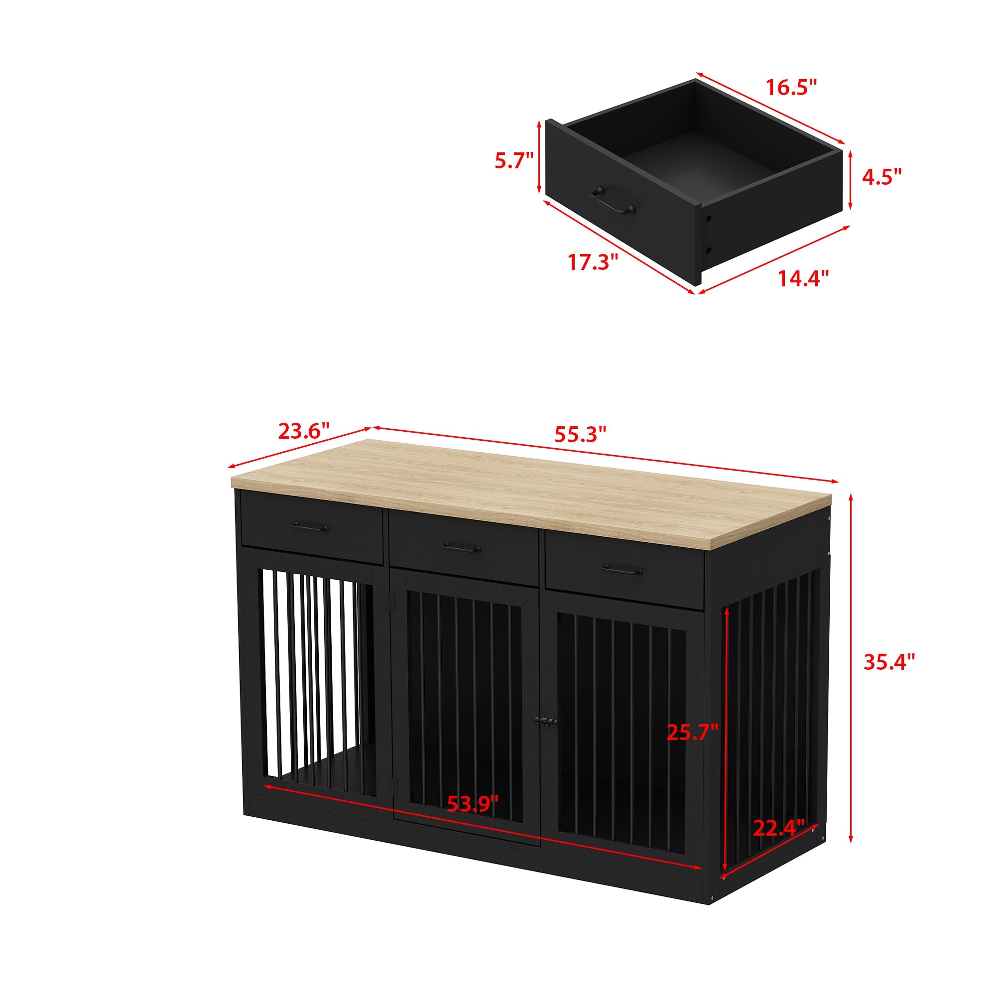 Dog Crate Furniture with 3 Drawers