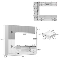 Gray bedroom furniture set with dimensions on a white background