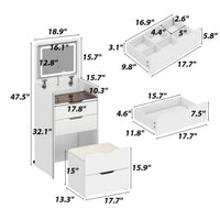 18.9" Modern White Vanity Desk With Light Flip Top Mirror And Comfortable Bench