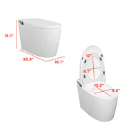 White smart toilet with digital display, and side control knob