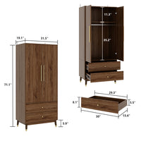 31.5" Modern Brown 2-Door 2-Drawer Armoire Large Storage Closet