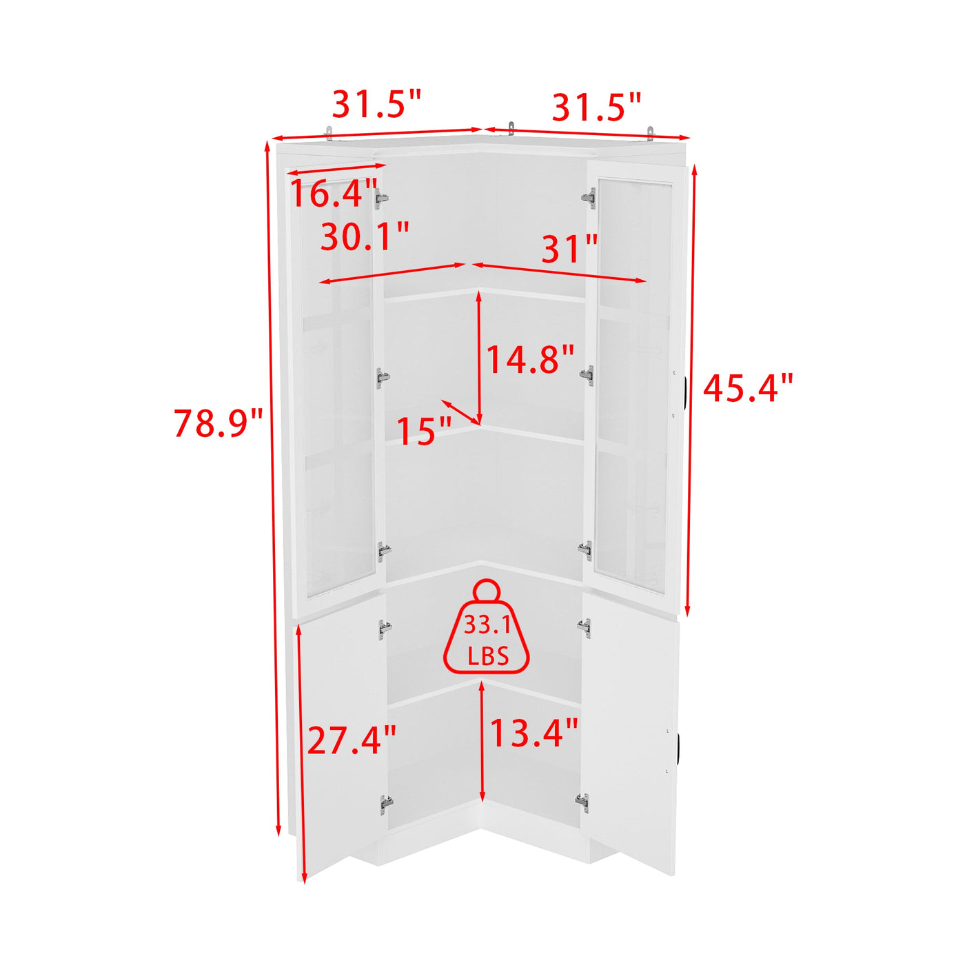 31.5" Modern White Wide Corner Home Office Cabinet