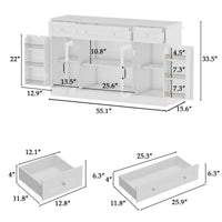 55" Modern White Sideboard Buffet Cabinet with 3 Drawers & LED Lights