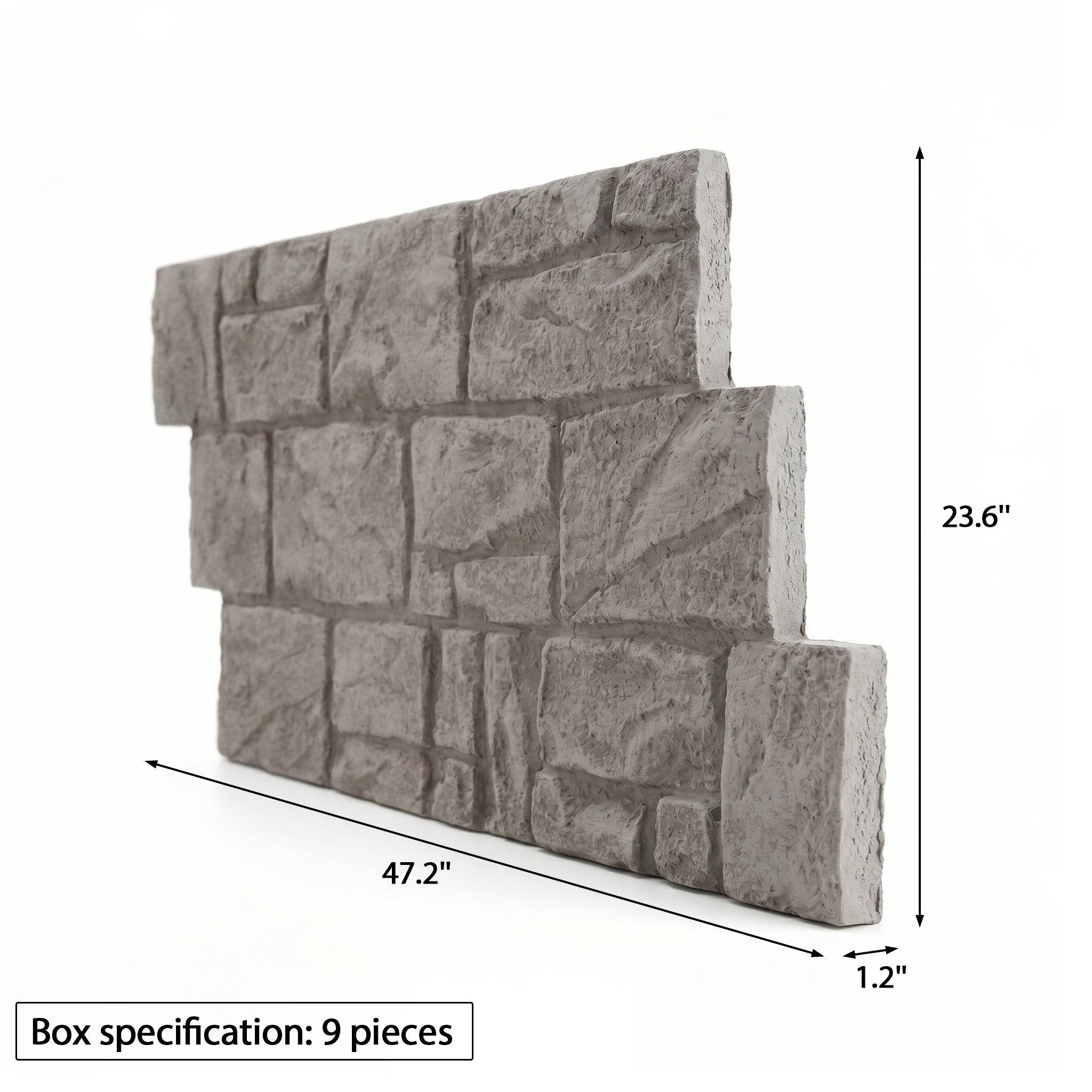 Gray Stacked Faux Stone Wall Panel Set of 9, Lightweight Indoor & Outdoor Decor Wall Panels