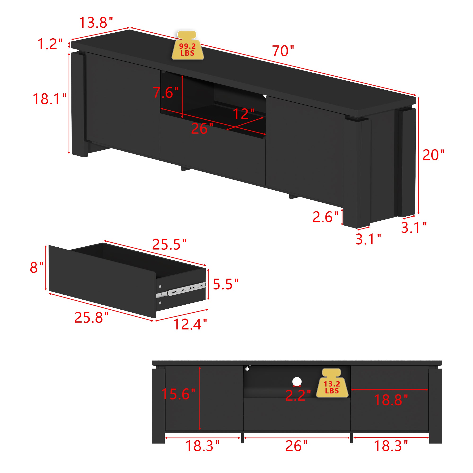 High Gloss TV Stand With Storage