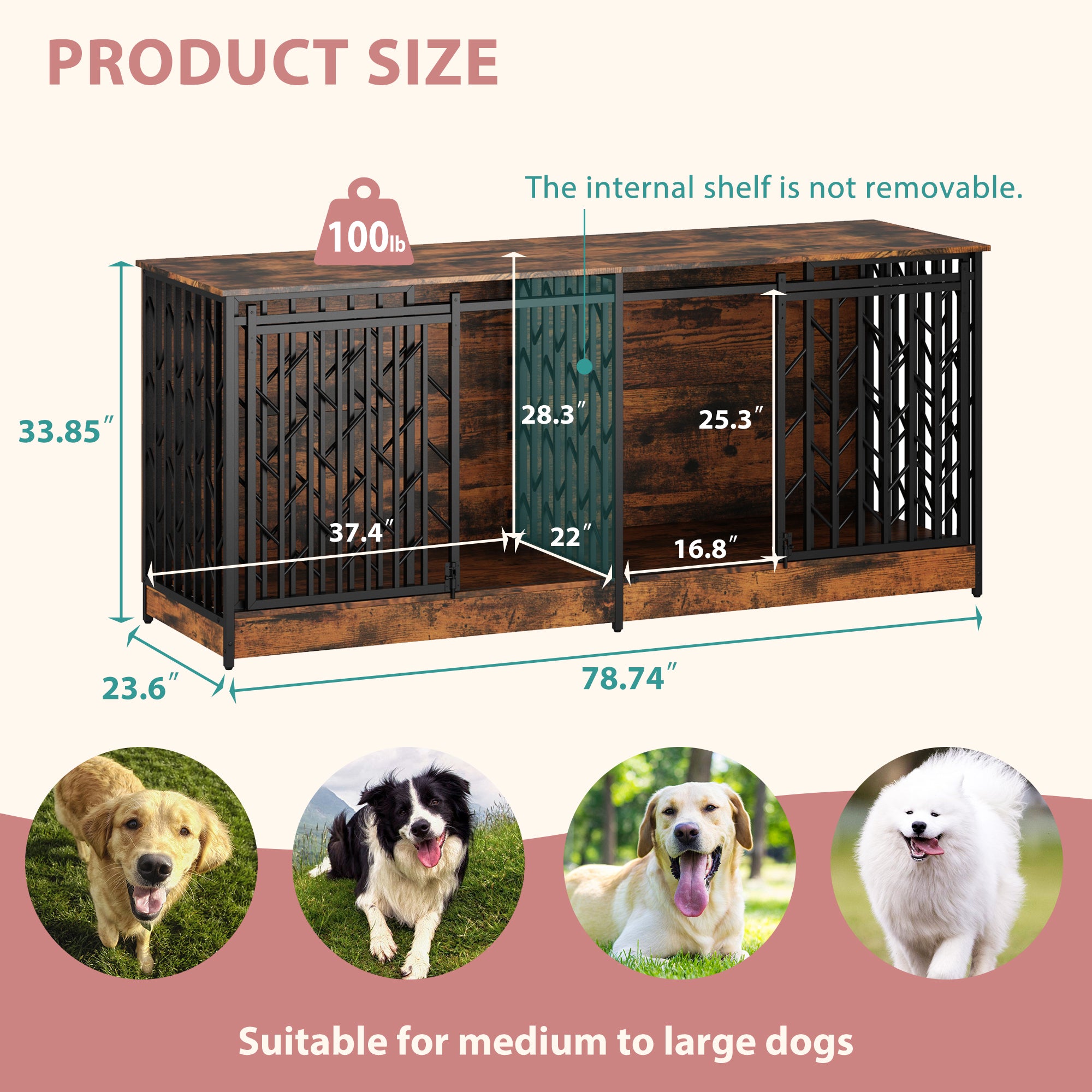 Large Dog Crate With Barn Doors And Double Separate Rooms