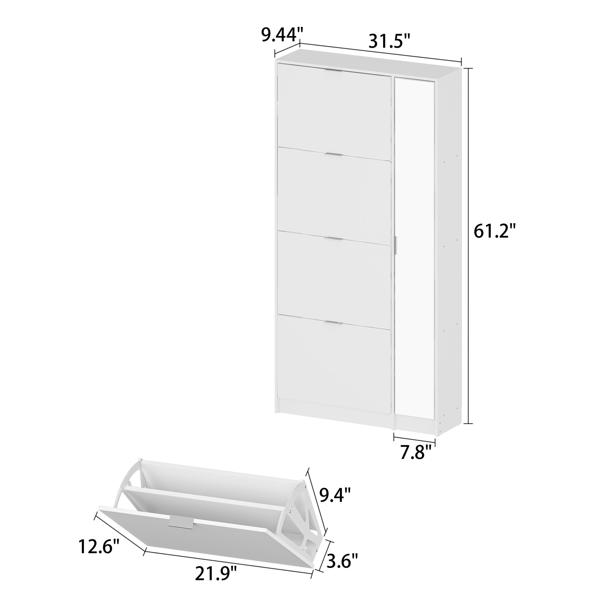 31.5 inch Modern White Flip-Down Shoe Cabinet with 3 Tiers & 28 Pair Capacity