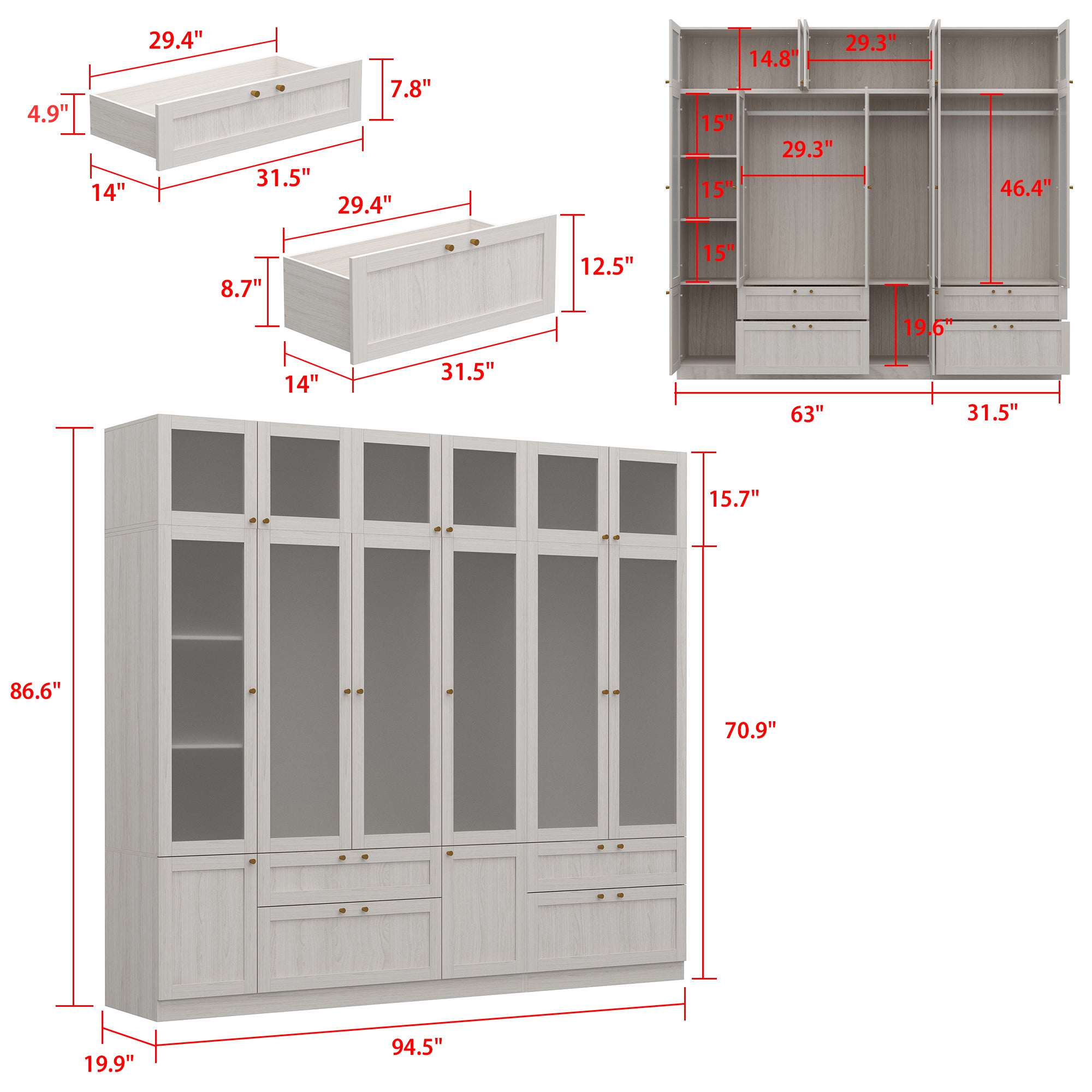 Elegant Multi-Compartment Wardrobe with Frosted Glass Doors & Ample Storage