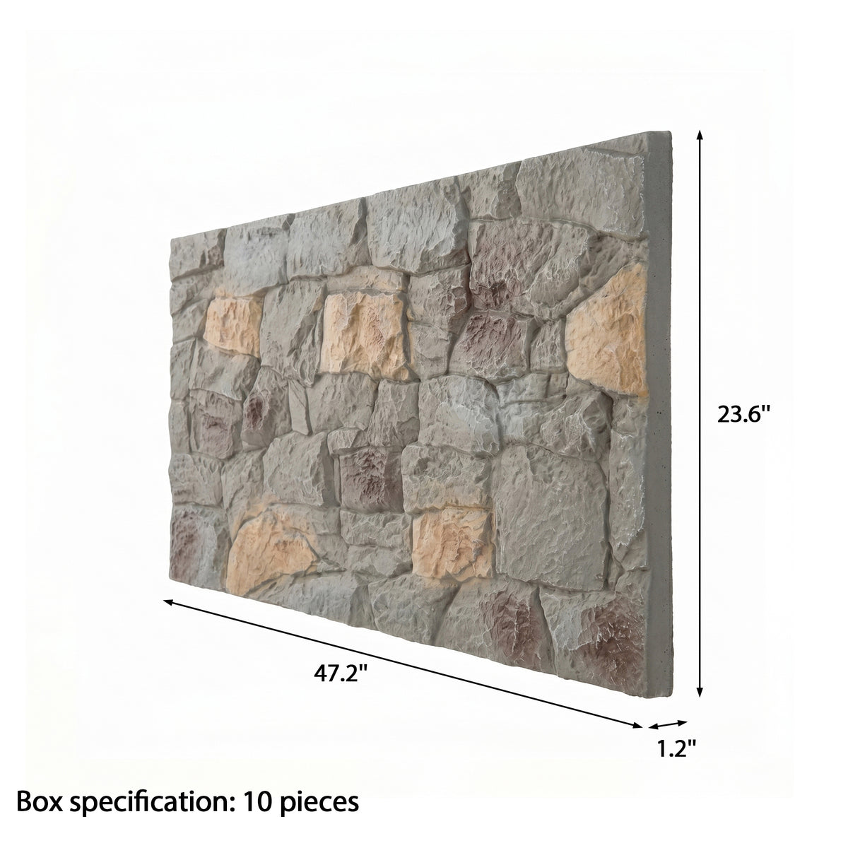 Gray Mixed Tone River Rock Faux Stone Wall Panel Set of 10, Lightweight Indoor & Outdoor Decor Wall Panels