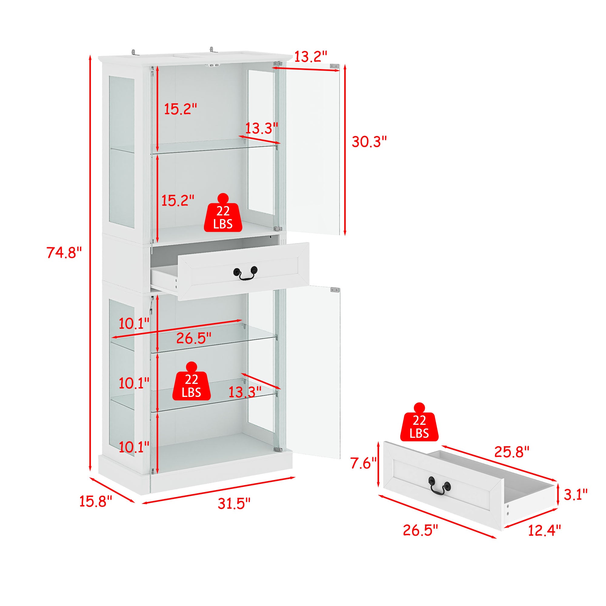 Elegant Bathroom Cabinet With Glass Doors & Smart LED Light