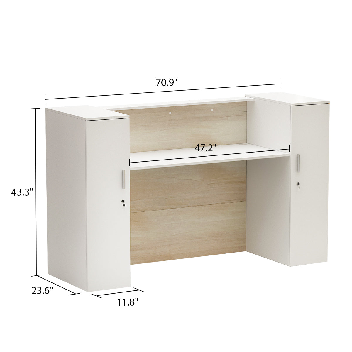 Large Reception Desk Reception Station with Lockable Door 70"W